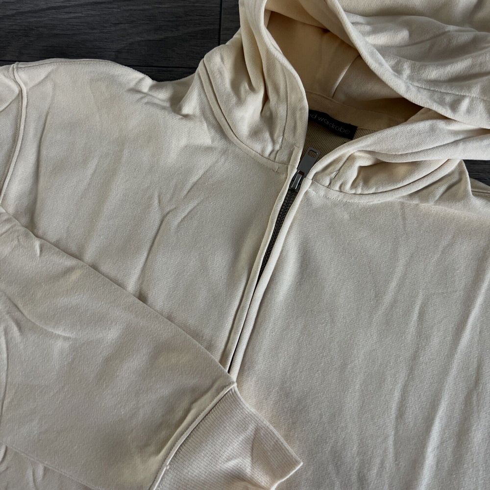 NWOT Naked Wardrobe Zip Up Hooded‎ Jacket Cream Size Medium